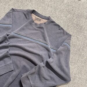 Y2K XG Sweatshirt Men's XL Striped Cotton Pullover Thermal Blue